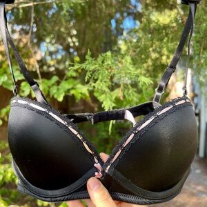 Victorias Secret Sexy Little Things Bra Satin Padded Plunge Pushup Pink Bow 34C